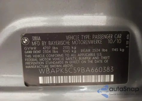 2011 BMW 328I xDrive из США, поврежденный, VIN WBAPK5C59BA660383